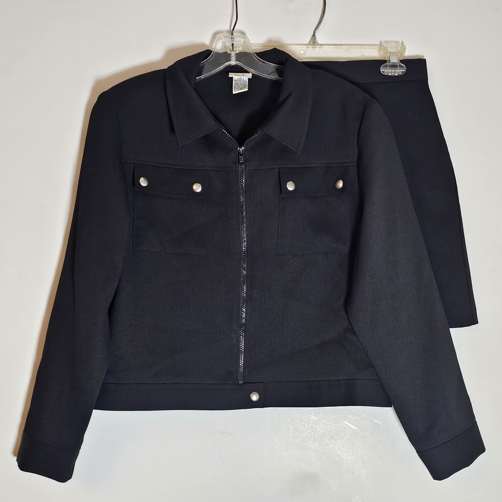 Jaclyn Smith Skirt Set Womens‎ Large Black Jacket 2 Piece Full Zip Pockets Nice